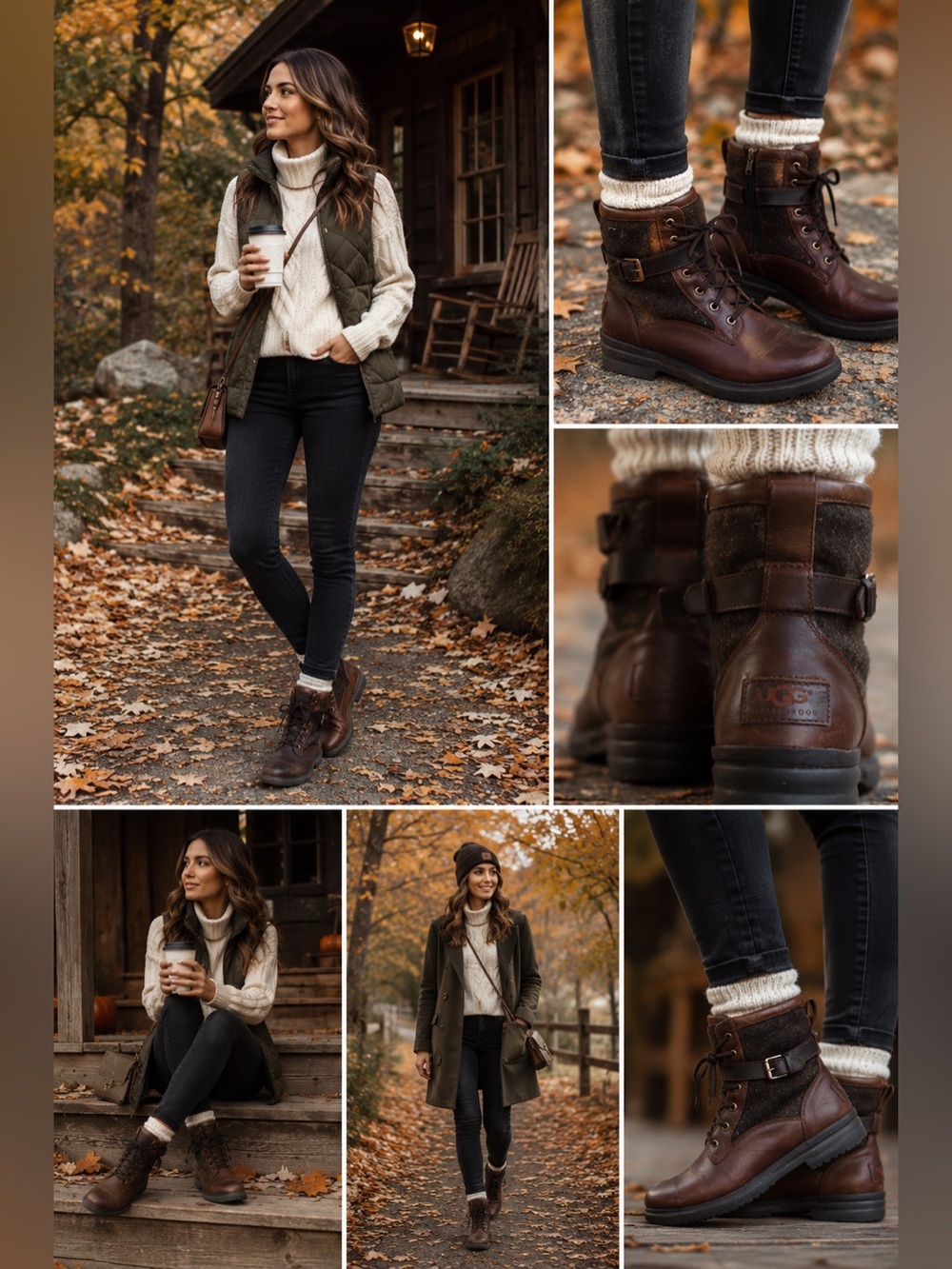 UGG Australia Kesey Winter Ankle Boots Womens Size 6.5 Brown Leather LaceUp